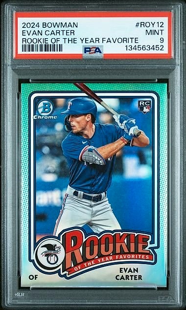 2024 Bowman Rookie of the Year Favorites Psa Evan Carter #ROY12 Rookie PSA 9