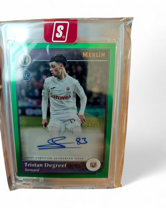 2024-25 Merlin UEFA Club Competitions Autographs Tristan Degreef Green Refractor #AU-TD Rookie Auto 33/99