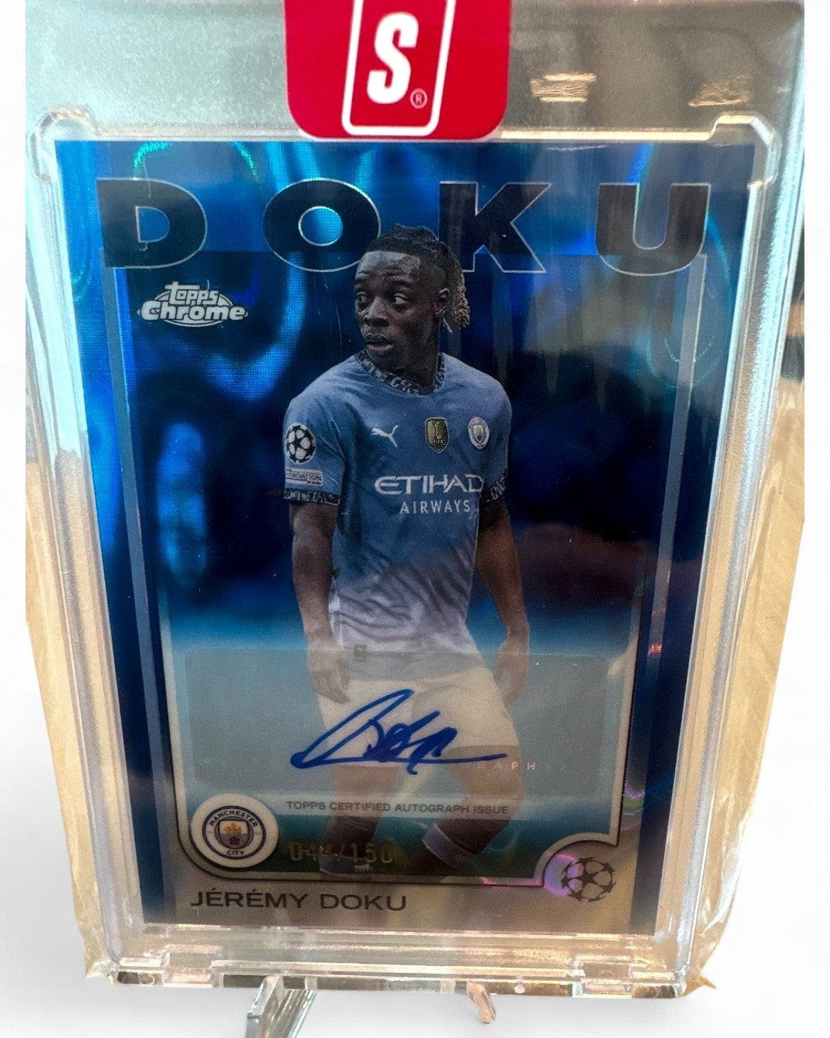 2024 Topps Chrome Jeremy Doku Blue Refractor #CA-JE Auto 044/150