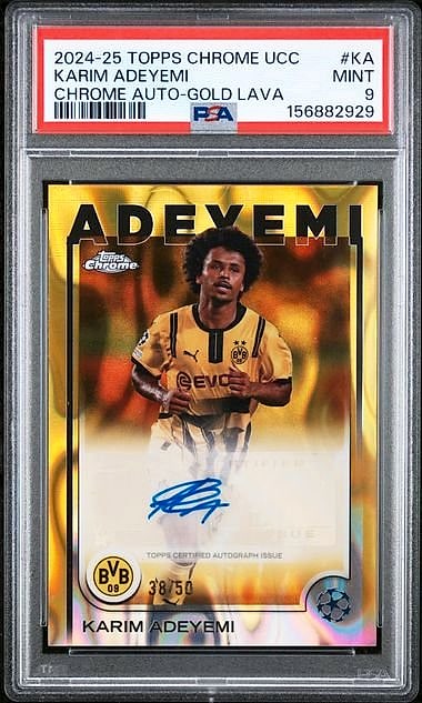 2024 Topps Chrome UCC Karim Adeyemi Gold Lava #KA Auto 38/50 PSA 9