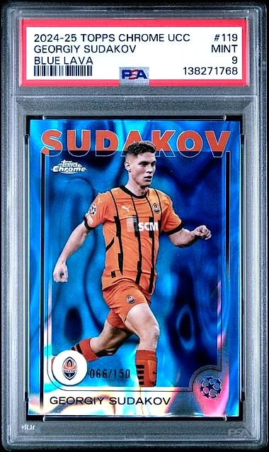 2024-25 Topps Chrome UEFA Club Competitions Georgiy Sudakov Blue Lava Refractor #119 066/150 PSA 9