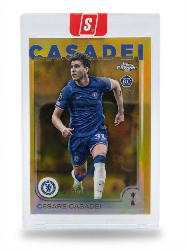 2024-25 Topps Chrome UEFA Club Competitions Cesare Casadei Gold Lava Refractor #136 Rookie 34/50