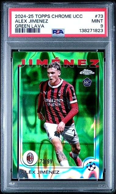 2024-25 Topps Chrome UCC Uefa Alex Jimenez Green Lava #73 Rookie 73/99 PSA 9