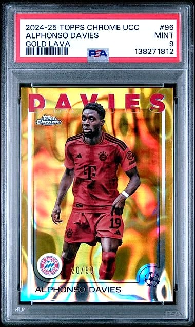 2024 Topps Chrome UCC 2024-25 Uefa Alphonso Davies Gold Lava #96 20/50 PSA 9
