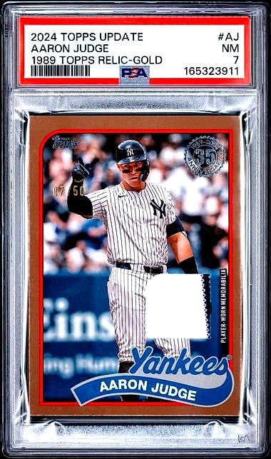 2024 Topps Update 1989 Topps Relic Relics Aaron Judge Gold #AJ 07/50 PSA 7