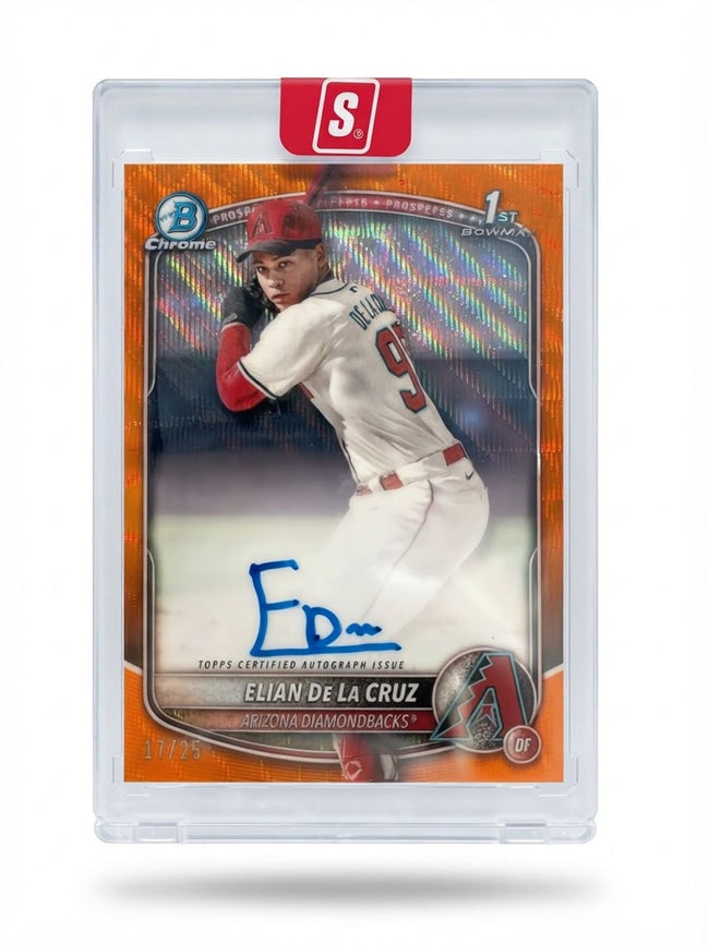 2025 Bowman Chrome Prospect Autograph Elian De La Cruz Orange Wave Refractor #CPA-ED Rookie Auto 17/25