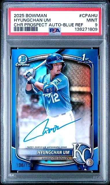2025 Bowman Chrome Prospects Autographs Hyungchan Um Blue Refractor #CPA-HU Rookie Auto 106/150 PSA 9