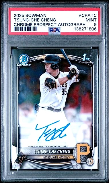 2025 Bowman Chrome Prospects Autographs Tsung-Che Cheng Refractor #CPA-TC Rookie Auto PSA 9