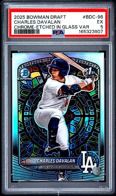2025 Bowman Draft Chrome Charles Davalan Etched In Glass #BDC-96 Rookie PSA 5