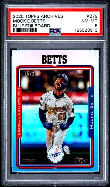 2025 Topps Archives Mookie Betts Blue Foilboard #279 15/25 PSA 8