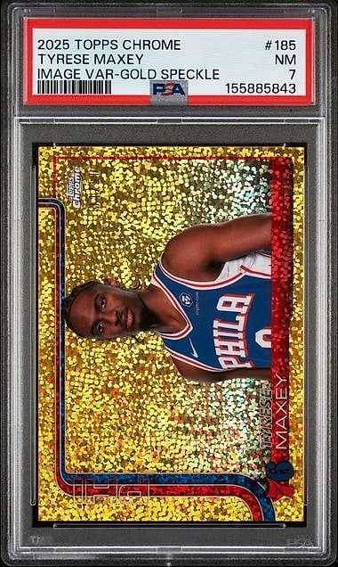 2025 Topps Chrome Tyrese Maxey Gold #185 PSA 7