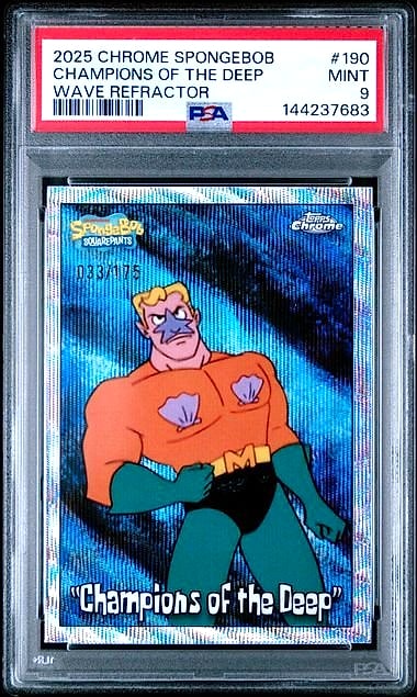 2025 Topps Chrome Mermaid Man Wave Refractor #190 033/175 PSA 9