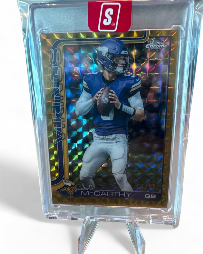 2025 Topps Chrome J.J. McCarthy Gold Refractor #199 Rookie 14/50