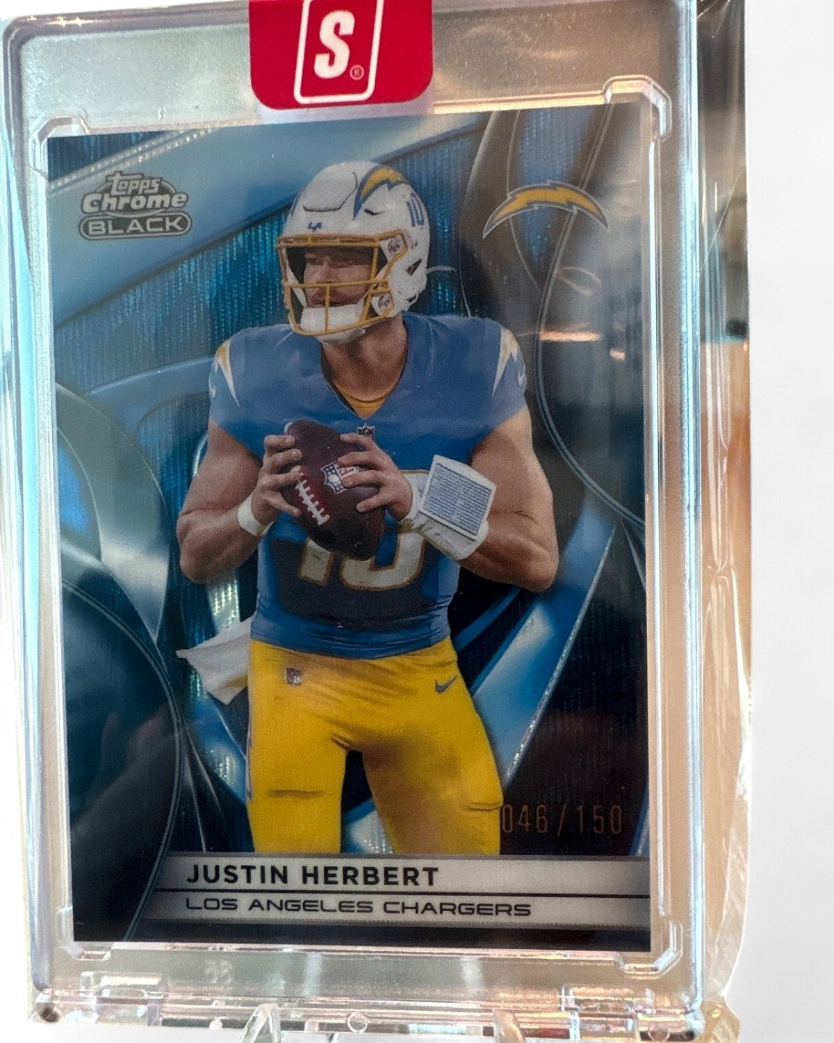 2025 Topps Chrome Black Justin Herbert Blue Refractor #56 046/150