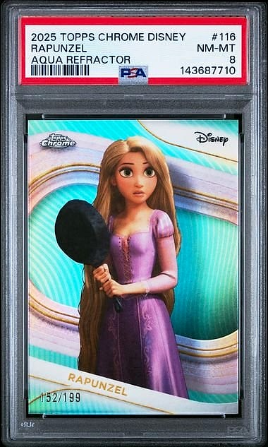 2025 Topps Chrome Disney Rapunzel Aqua Refractor #116 152/199 PSA 8