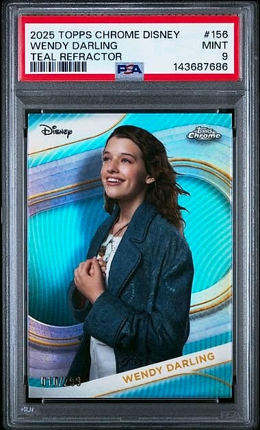2025 Topps Chrome Disney Wendy Darling Teal Refractor #156 010/299 PSA 9