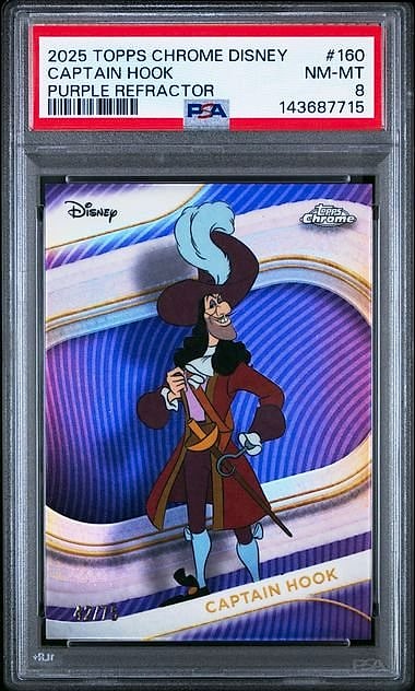 2025 Topps Chrome Disney Captain Hook Purple Refractor #160 PSA 8