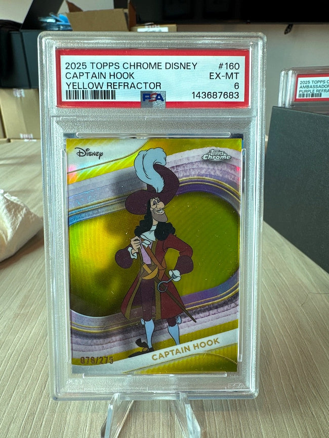 2025 Topps Chrome Disney Captain Hook Yellow Refractor #160 079/275 PSA 6