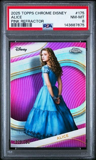 2025 Topps Chrome Disney Alice Pink Refractor #175 025/250 PSA 8