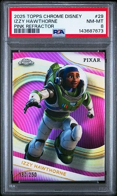 2025 Topps Chrome Disney Izzy Hawthorne Pink Refractor #29 180/250 PSA 8