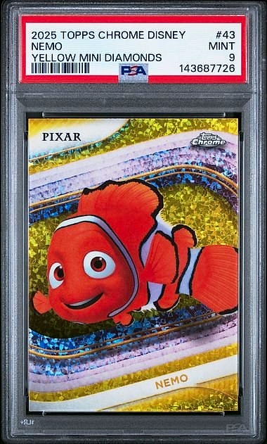 2025 Topps Chrome Disney Nemo Yellow Mini-Diamonds Refractor #43 PSA 9
