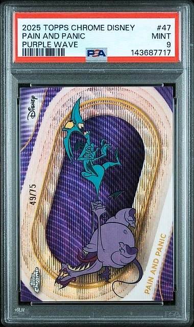 2025 Topps Chrome Disney Pain and Panic Purple Wave Refractor #47 49/75 PSA 9