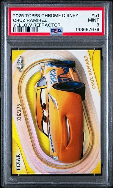 2025 Topps Chrome Disney Cruz Ramirez Yellow Refractor #51 036/275 PSA 9