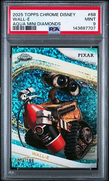 2025 Topps Chrome Disney WALL-E Aqua Mini-Diamonds Refractor #68 074/199 PSA 9
