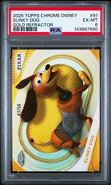2025 Topps Chrome Disney Sapphire Slinky Dog Gold Sapphire #91 47/50 PSA 6