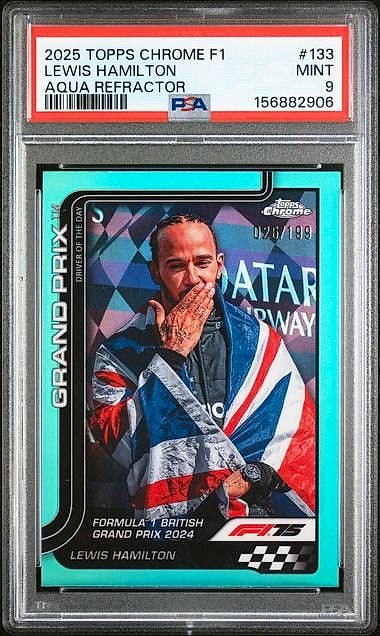 2025 Topps Chrome F1 Lewis Hamilton Aqua Refractor #133 026/199 PSA 9