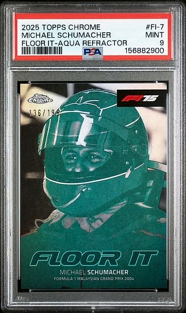 2025 Topps Chrome Floor It Michael Schumacher Aqua Refractor #FI-7 136/199 PSA 9
