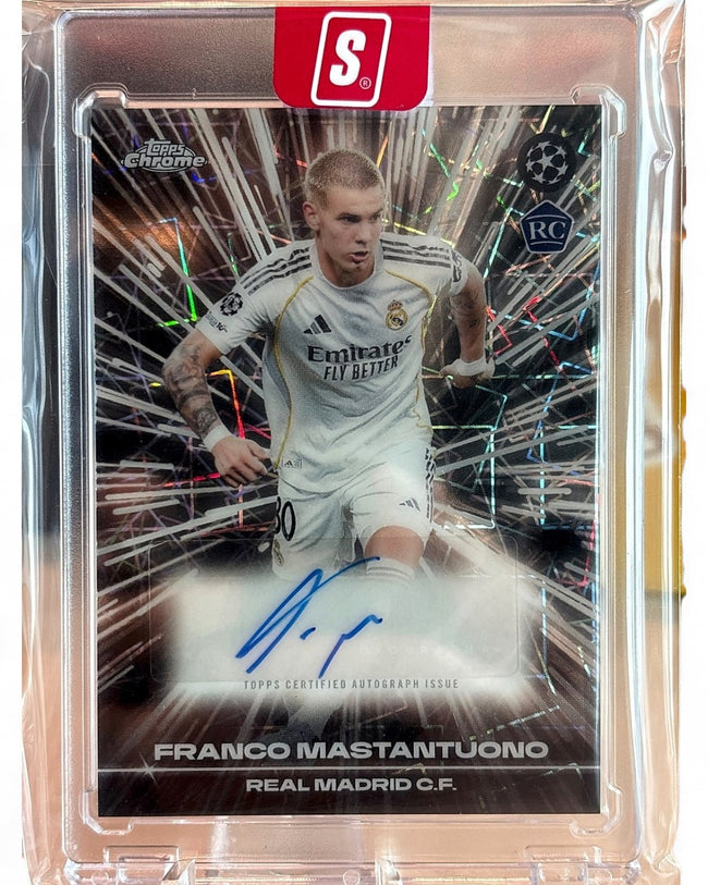 2025 Topps Chrome UEFA Black Lazer Autograph Franco Mastantuono Black Blue #BLA-FM Rookie Auto