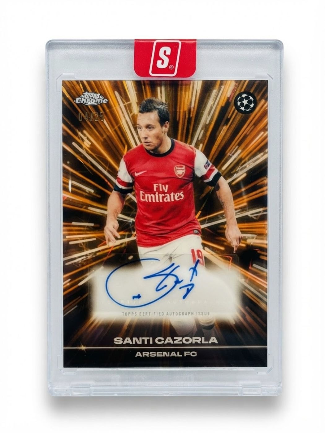2025-26 Topps Chrome UEFA Club Competitions Black Lazer Autographs Santi Cazorla Black/Orange Lazer Refractor #BLA-SC Auto 03/25
