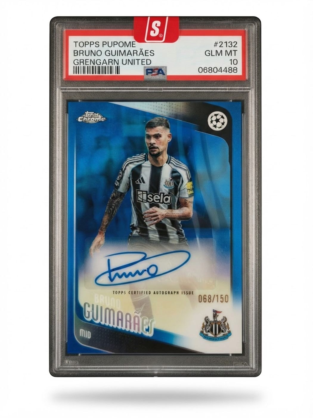 2025 Topps Chrome UEFA Club Competitions Bruno Guimaraes Blue Refractor #CA-BG Auto 068/150