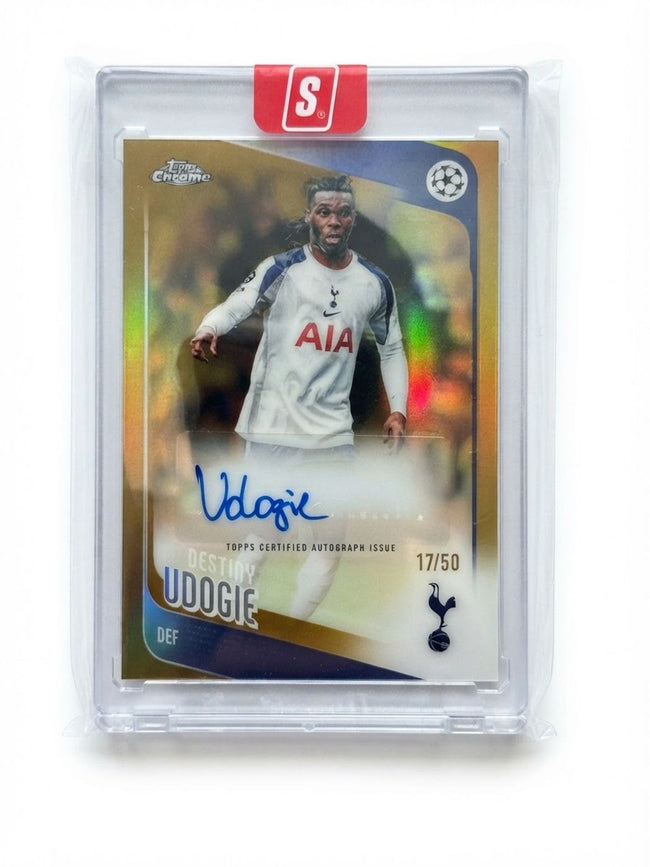 2025 Topps Chrome UEFA Club Competitions Auto Destiny Udogie Gold Refractor #CA-DU Auto 17/50