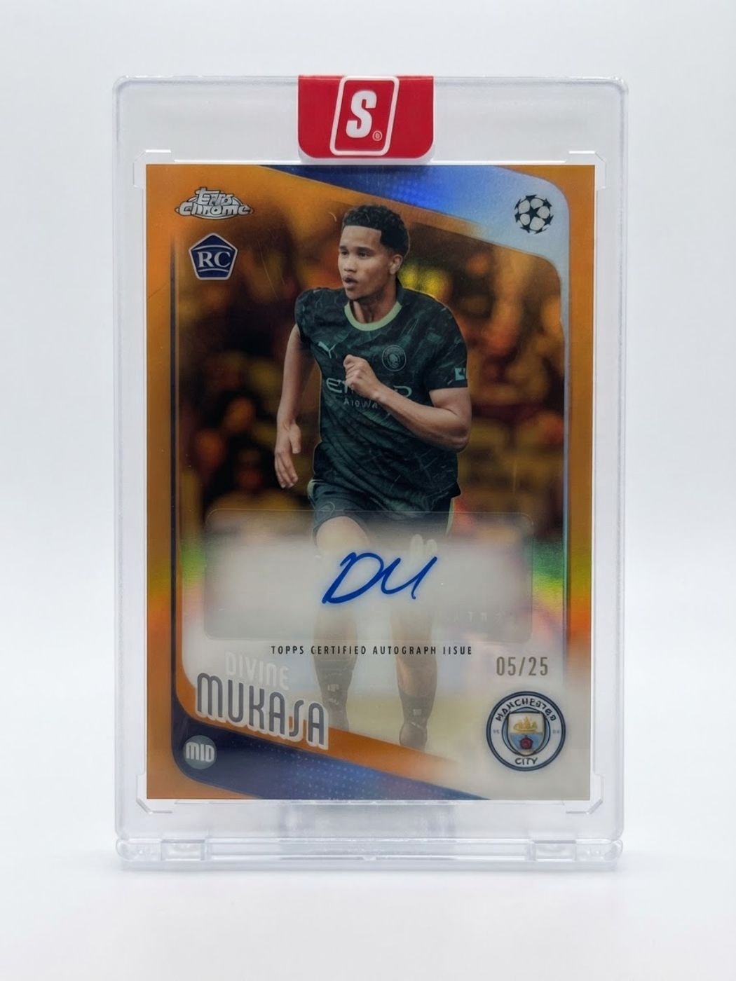 2025-26 Topps Chrome UEFA Club Competitions Chrome Autographs Divine Mukasa Orange Refractor #CA-MU Rookie Auto 05/25