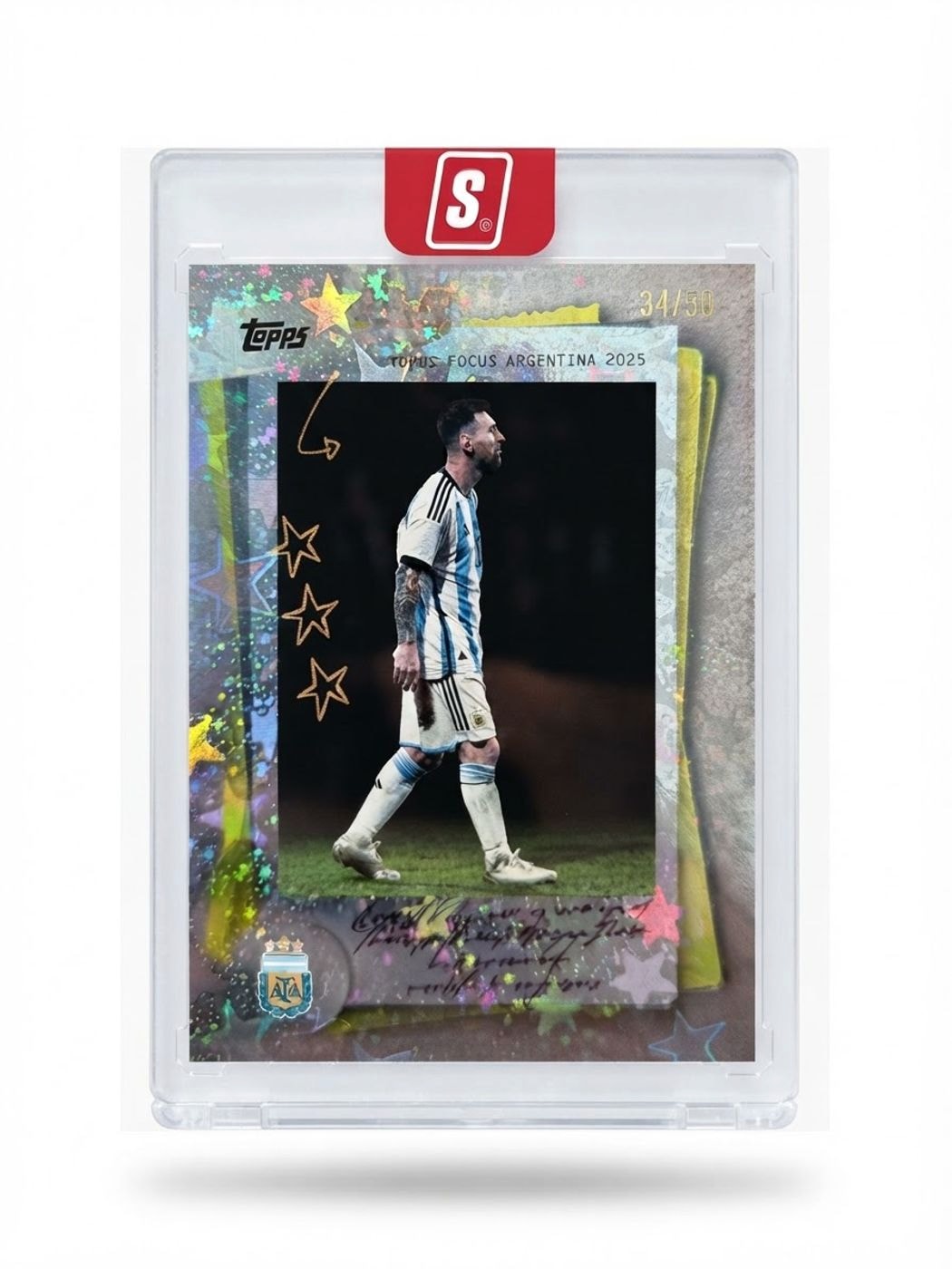 2025 Topps Focus Argentina Lionel Messi Gold AFA Starballer #48 34/50
