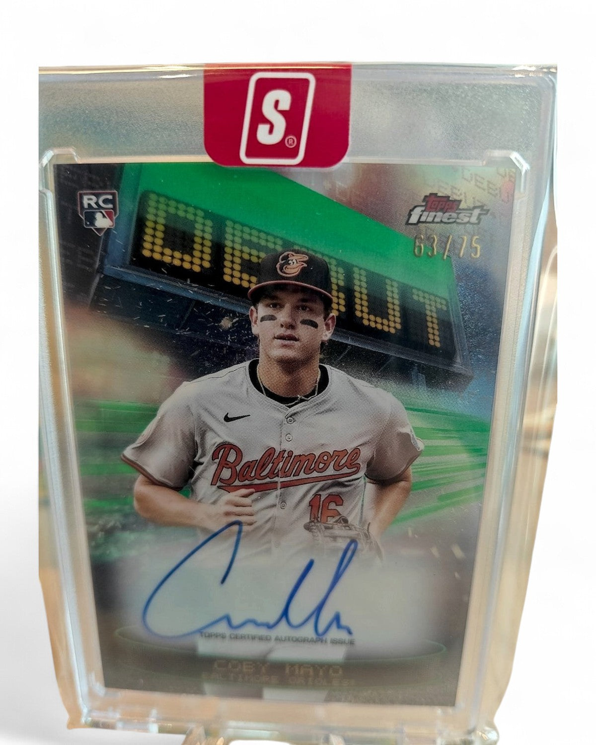 2025 Topps Finest Debut Autograph Coby Mayo Green Refractor #DAV-CM Rookie Auto 63/75