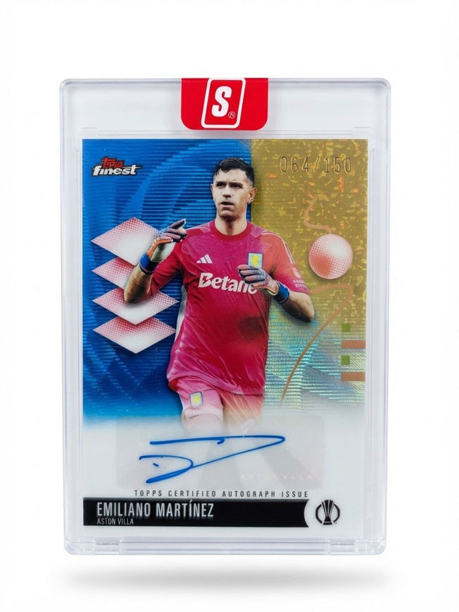 2025 Topps Finest UEFA Club Competitions 2025/26 Auto Emiliano Martínez Blue Gold Wave Refractor #BA-EM Auto 064/150