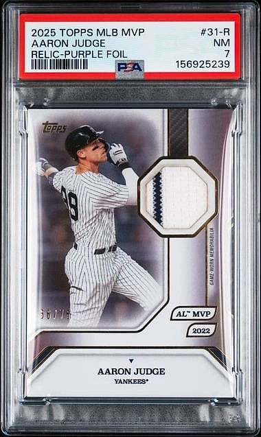 2025 Topps MLB MVP Collection Base Relics Aaron Judge Purple Foil #31-R PSA 7