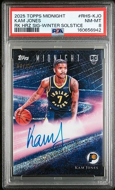 2025-26 Topps Midnight Rookie Horizon Signatures Kam Jones Winter Solstice #RHS-KJO Rookie Auto 04/99 PSA 8