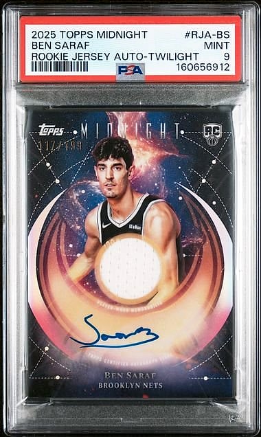 2025-26 Topps Midnight Rookie Jersey Autographs Ben Saraf Twilight #RJA-BS Rookie Auto 117/199 PSA 9