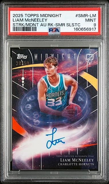 2025-26 Topps Midnight Stroke of Midnight Autographs Rookies Liam McNeeley Summer Solstice #SMR-LM Rookie Auto 20/50 PSA 9