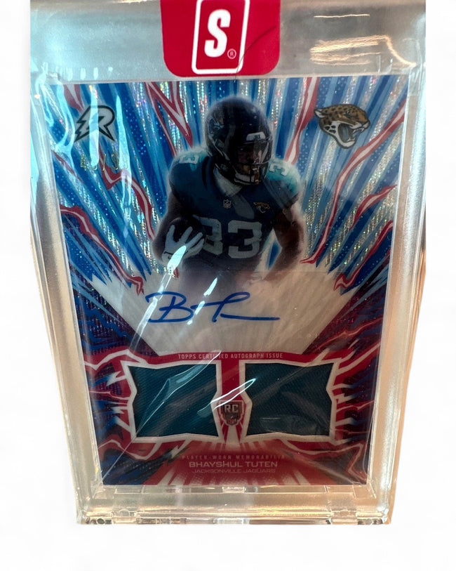 2026 Topps Resurgence Amped Up Rookie Relic Autographs Bhayshul Tuten Blue Surge #AU-BT Rookie Auto 46/99