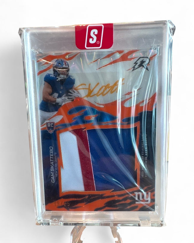 2025 Topps Resurgence Rookie Relic Signatures Cam Skattebo Orange Power Surge #RRS-CS Rookie Auto 19/25