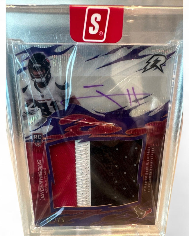 2025 Topps Resurgence Rookie Relic Signatures Jayden Higgins Purple Surge #RRS-JH Rookie Auto 47/75