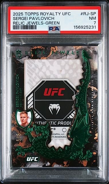 2025 Topps Royalty UFC Relic Jewels Sergei Pavlovich Green #RJ-SP PSA 7