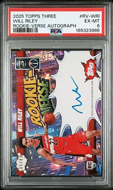 2025 Topps Three Will Riley #RV-WRI Rookie Auto 08/49 PSA 6