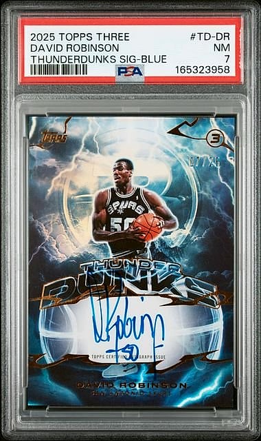 2025 Topps Three David Robinson Blue #TD-DR Auto 07/25 PSA 7