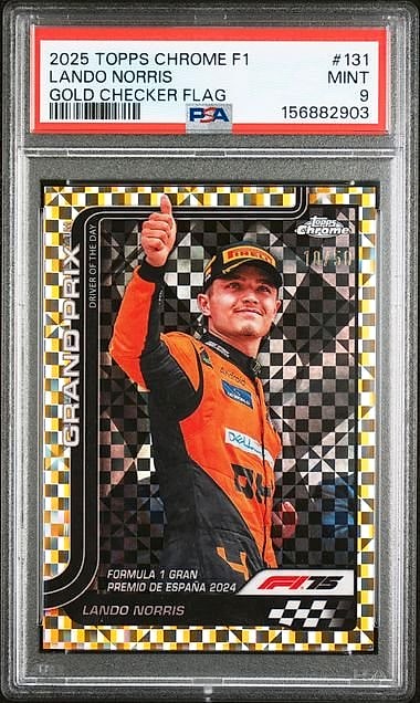 2026 Topps Chrome Formula 1 Racing Lando Norris Gold Checker Flag Refractor #131 10/50 PSA 9